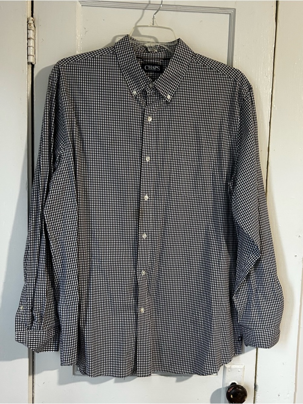 Chaps Men’s Navy, Black & White Gingham Button-Down Shirt